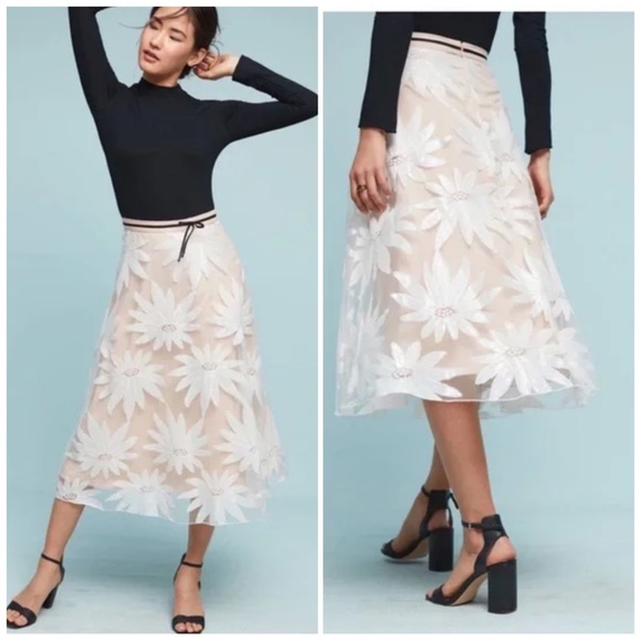 Eva Franco Dresses & Skirts - RARE Anthropologie Eva Franco Floral Sequin A-Line Midi Skirt Size 4P